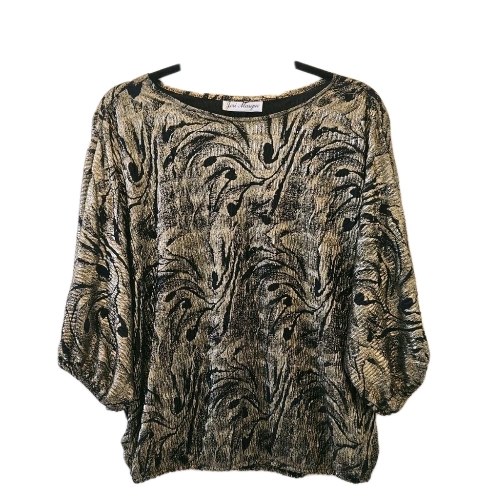 Vintage 80's Metallic Black and Gold Dolman Sleeve Top One Size Fits Most